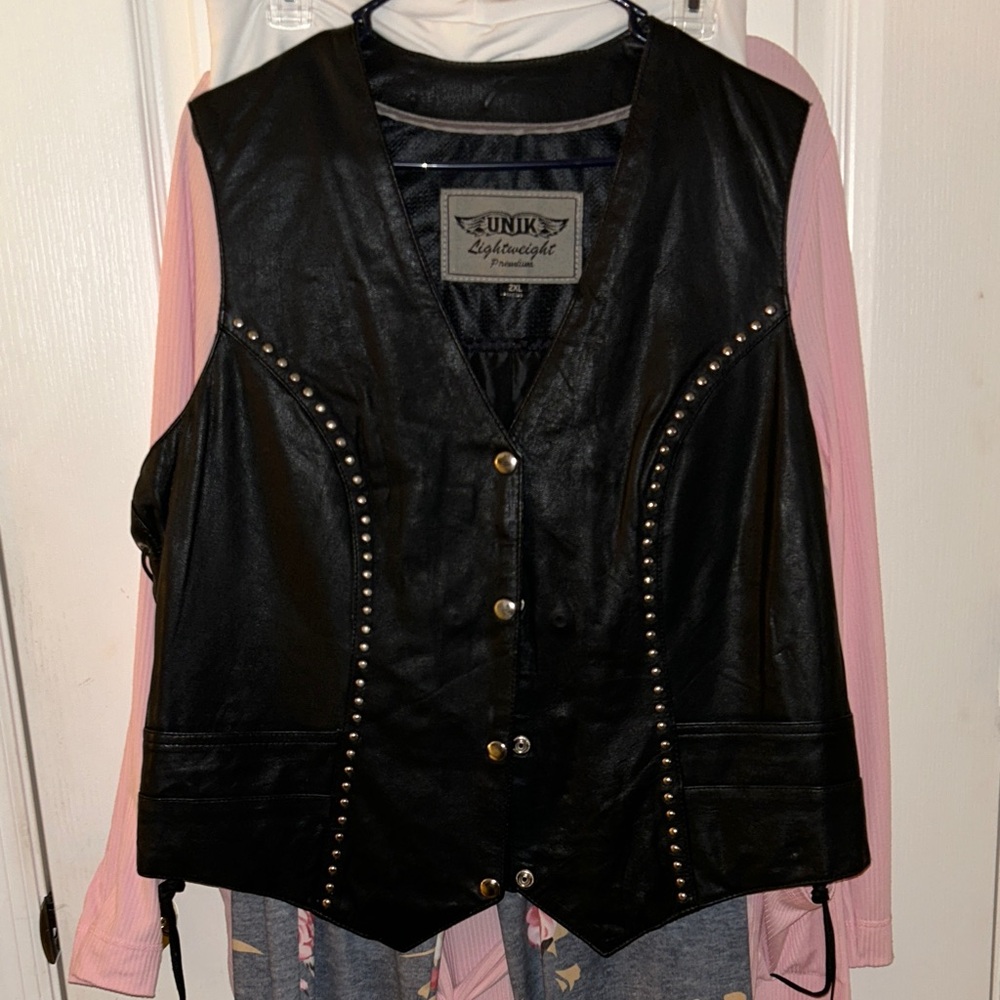 Unik Black Leather Vest with Silver Studs
